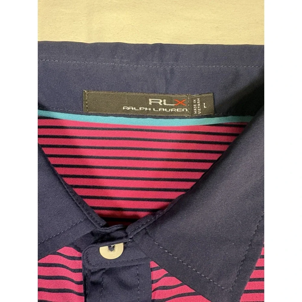 Ralph Lauren Shirt Mens Large Pink Blue RLX Golf Polo Thornblade Performance